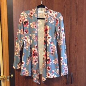 Floral Cardigan with Suede Elbow Patches